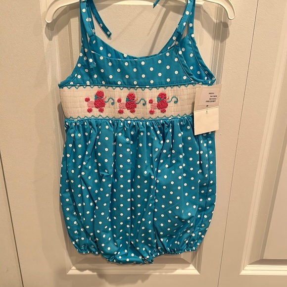 Super cute poodle polka dot romper smocked nwt